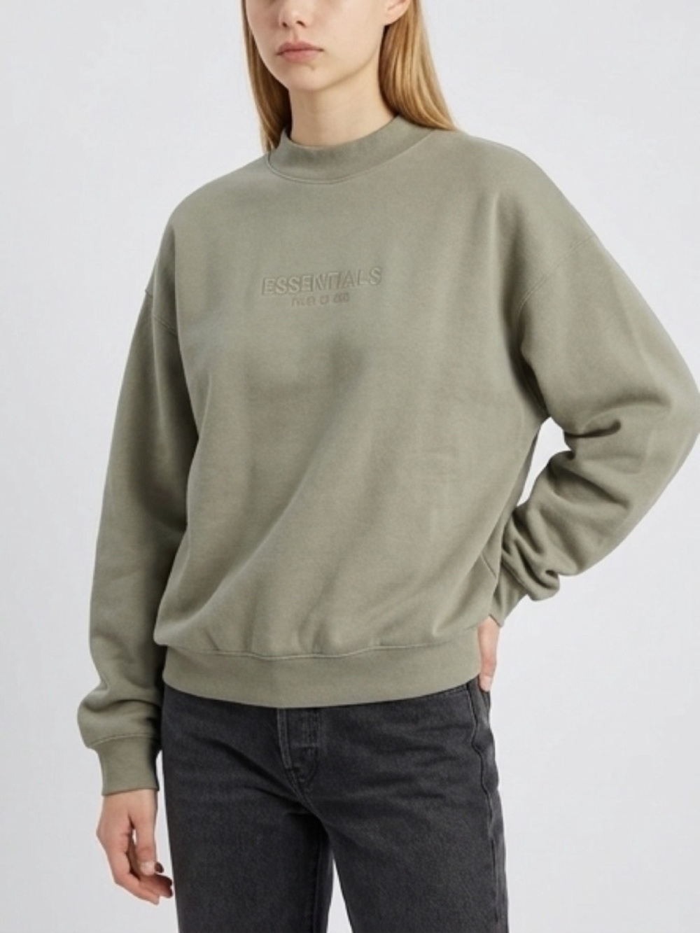 Fear of God Essentials Sage Green Crewneck Sweatshirt - Size XXS Oversized